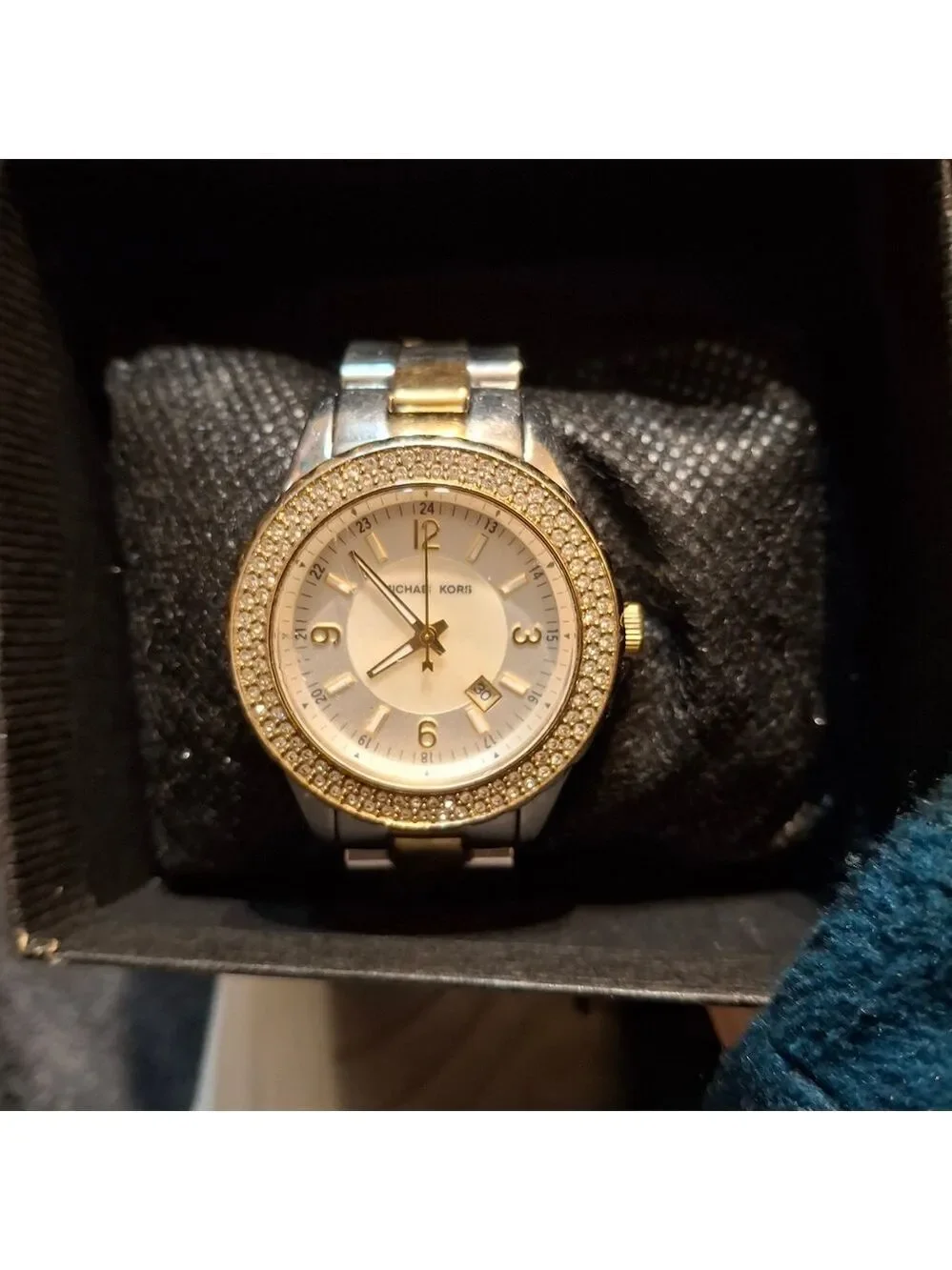 Michael Kors Gold and Silver Double Row of CZ Women's Watch Works Great Has Date